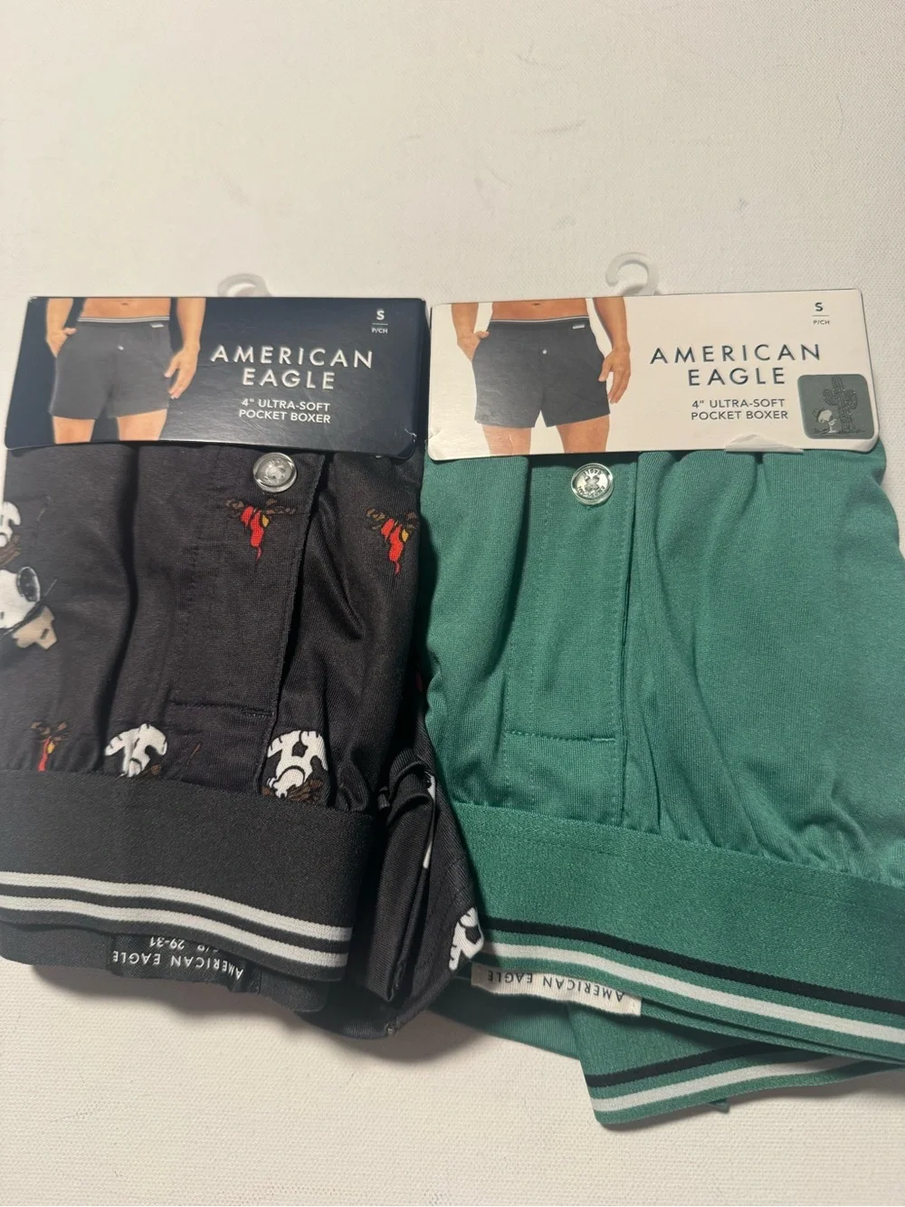 Snoopy Boxers Mens Small American Eagle Gray Green Lot Of 2